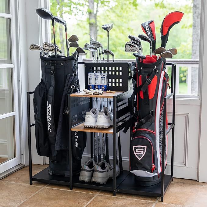 Teal Triangle Freestanding Golf Club Organizer, Stylish Heavy Duty Garage Storage Floor Stand, Ho... | Amazon (US)
