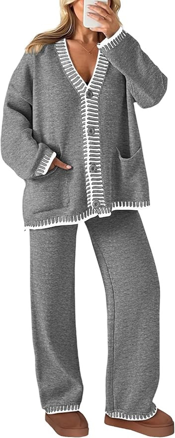 PRETTYGARDEN Lounge Sets for Women Fall 2025 Loungewear 2 Piece Outfits Cardigan Sweaters Track S... | Amazon (US)
