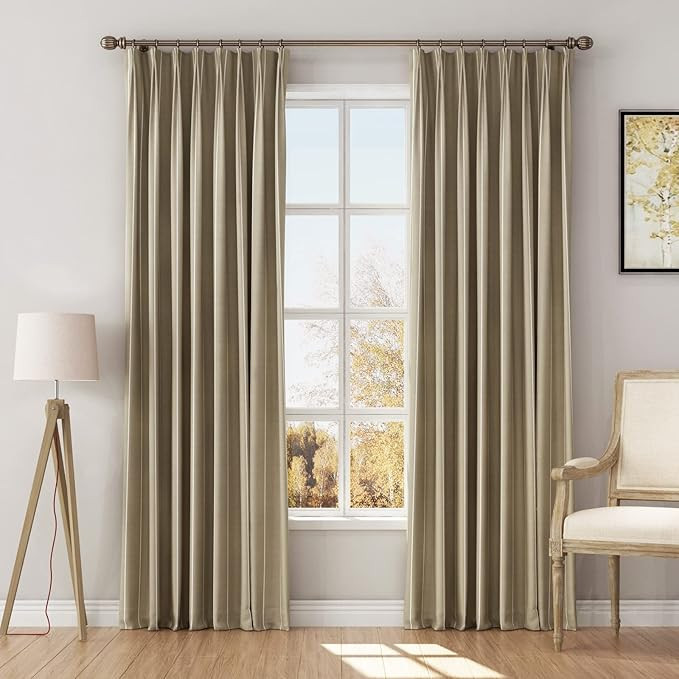 TWOPAGES Stefana Silber x Pinch Pleat Window Drapery Striped Beige Grey Linen Curtain Panel Drape... | Amazon (US)