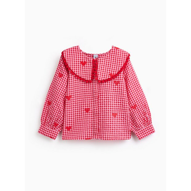 Pink Gingham Heart Print Collared Blouse 3-4 years | Tu Clothing