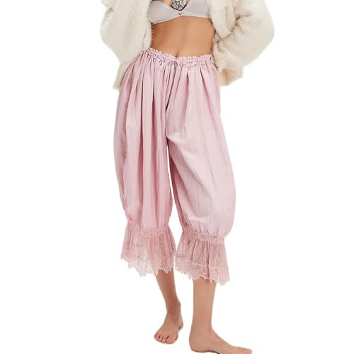 KOSUSANILL Women Long Bloomer Pants Lace Trim Ruffle Pantaloons Cropped Lounge Pajama Bottoms Y2K... | Amazon (US)