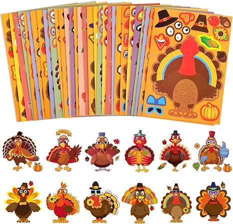 48 Sheets Thanksgiving Make a Turkey Stickers, Thanksgiving Crafts for Kids, DIY Party Game Favor... | Amazon (US)