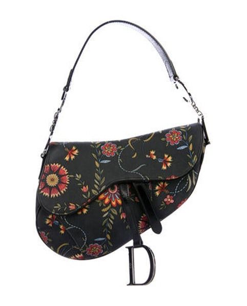 Christian Dior Floral Canvas Saddle Bag Black | The RealReal