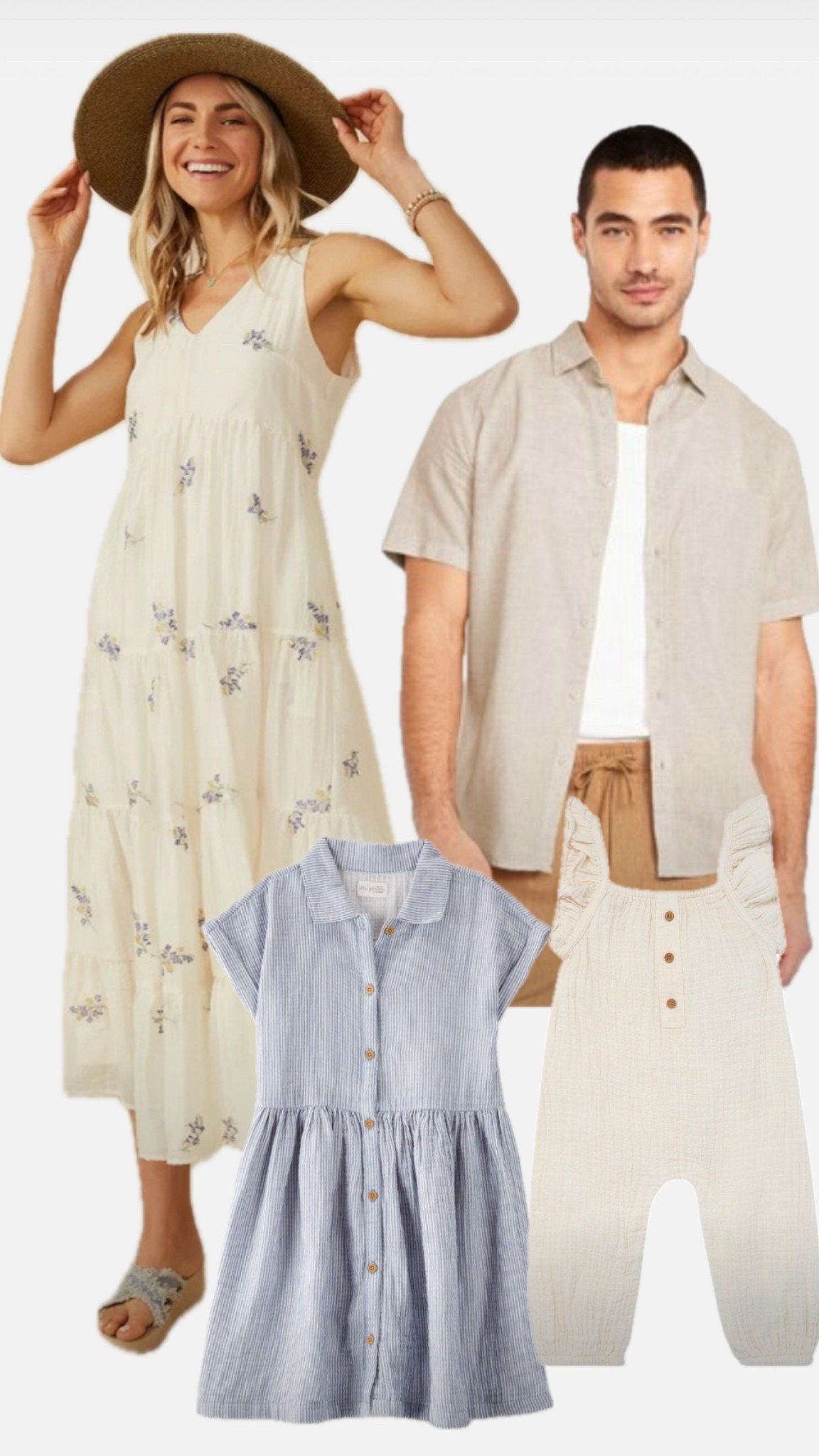 Floral, creams and tans + chambray are the perfect outfit combo for spring and summer family photos. Add in a cute hat too!

#LTKBaby #LTKFamily #LTKKids