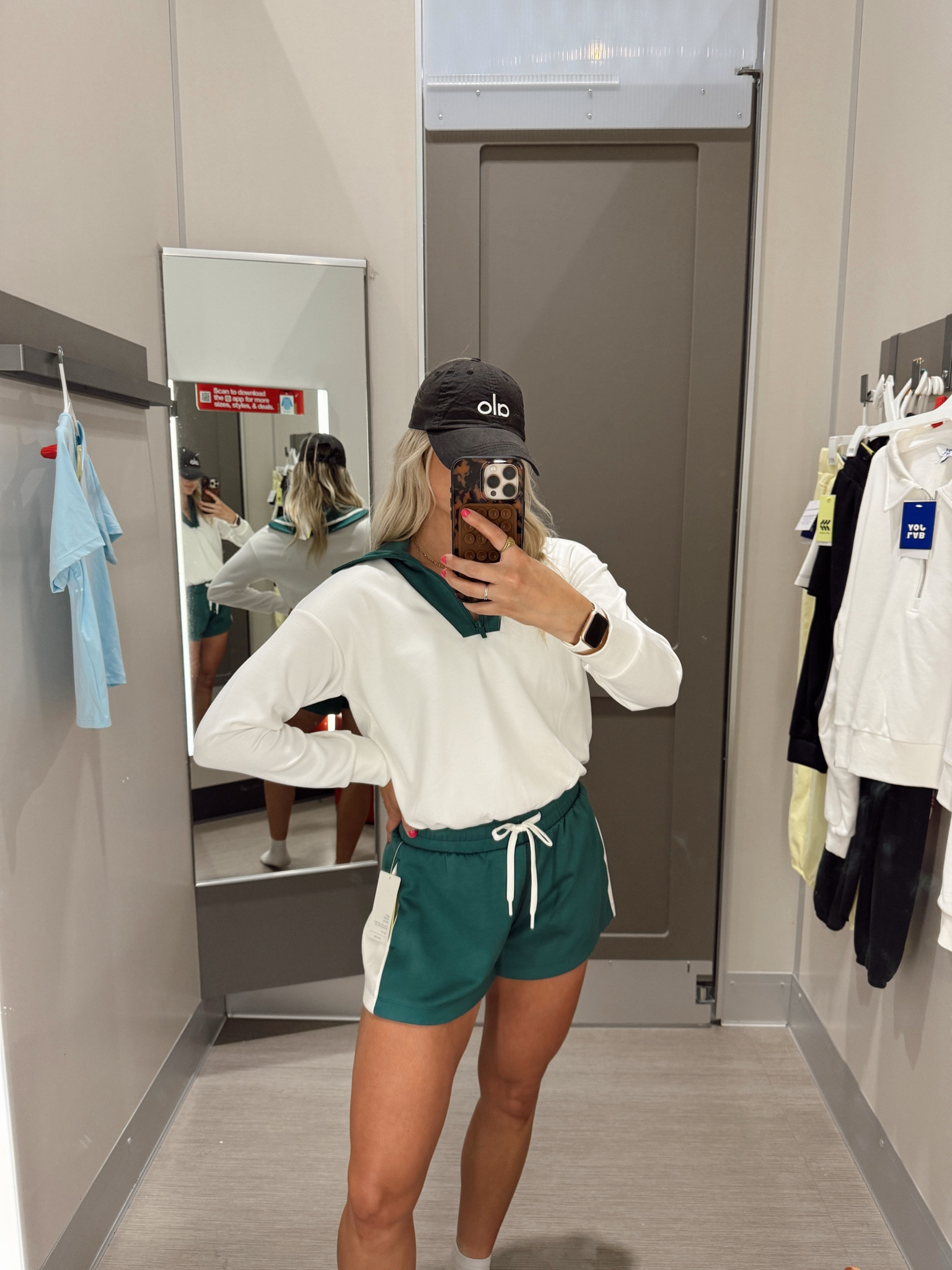 Target activewear set // green shorts // mom fashion // sporty fit // game day outfit // target fashion // half zip pullover