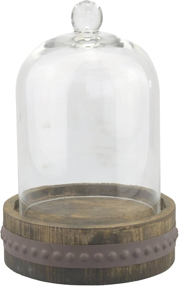 Stonebriar12Inch Clear Glass Dome Cloche with Rustic Wood and Metal Base, Antique Bell Jar Displa... | Amazon (US)