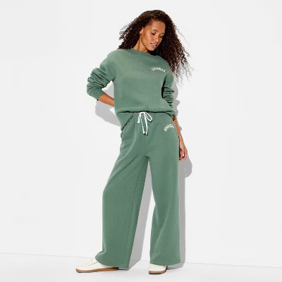 Women's Unwell Wide Leg Graphic Sweatpants - Green XS | Target