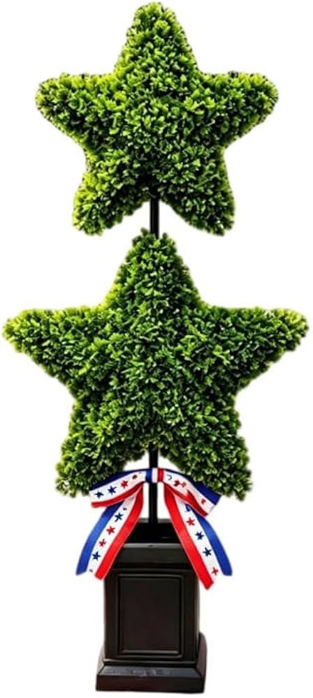 Patriotic Star Topiary Tree, Artificial Boxwood, 4th of July Memorial Day Indoor Outdoor Centerpi... | Amazon (US)