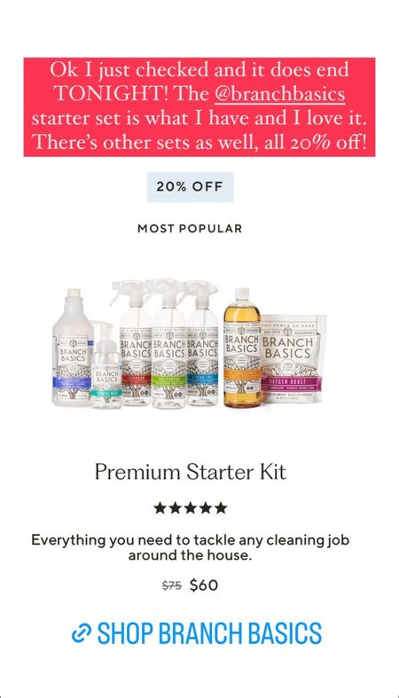The Branch Basics Black Friday 20% off sale ends tonight! Linking below the most popular starter bundle that includes the concentrate with oxygen boost laundry and laundry, wash, streak free, bathroom and all purpose bottle! 

#LTKfindsunder100 #LTKhome #LTKCyberWeek