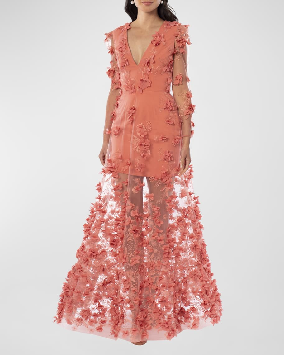 Blair Embroidered Floral Applique Gown | Neiman Marcus