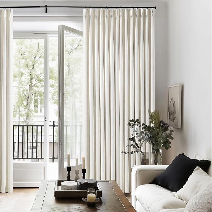 Natural Pinch Pleated Linen Blackout 105 Inch Curtains 2 Panels for Living Room Bedroom Thermal I... | Amazon (US)
