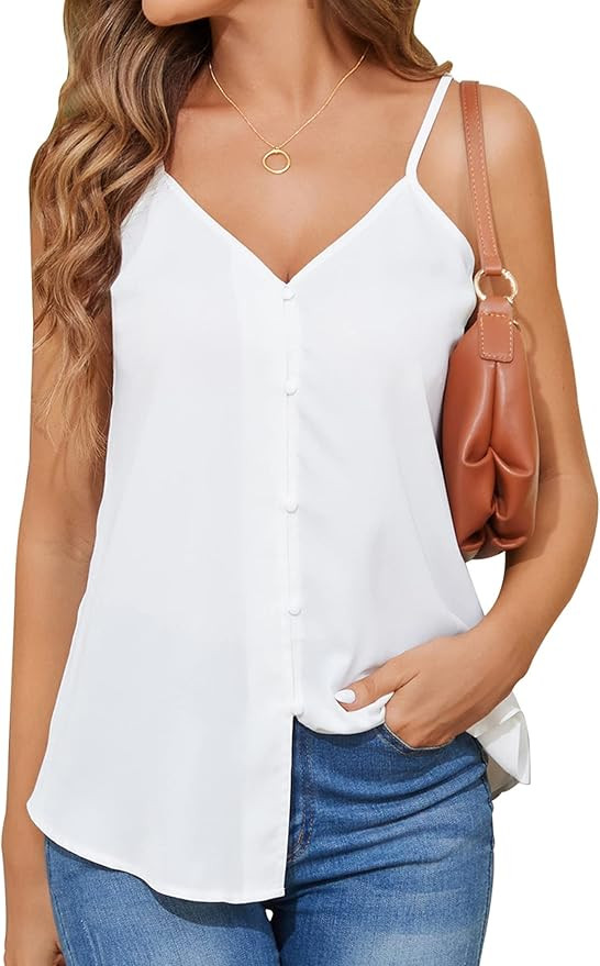 GOORY Women's V Neck Tank Tops Casual Spaghetti Strap Cami Summer Sleeveless Shirts | Amazon (US)