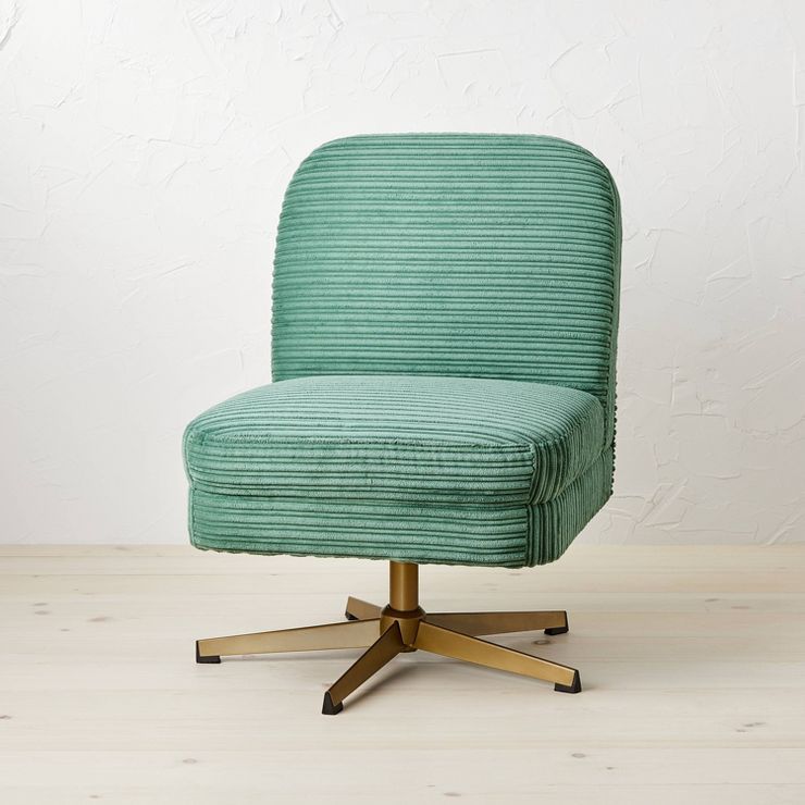 Spaulding Channel Velvet Accent Swivel Chair with Brass Base Green - Opalhouse™ designed with J... | Target