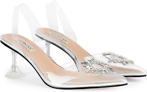 wetkiss Clear Heels Shoes for Women, Crystal Rhinestones Slingback Wedding Shoes Pointed Toe High... | Amazon (US)