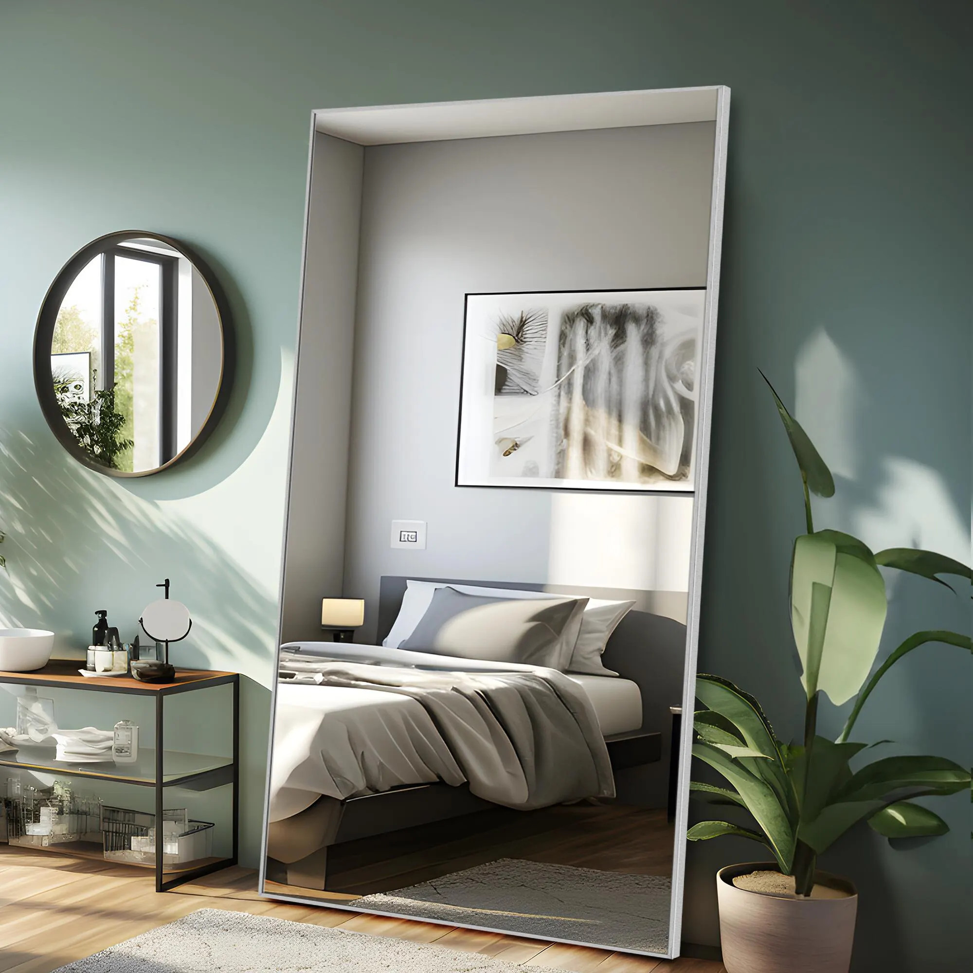Feronia Large Full Length Mirror, Silver | Ashley