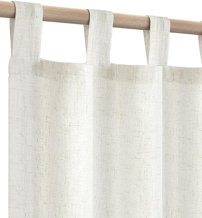 KOUFALL 102 Inches Long Curtains, Sheer Linen Boho Style Country Farmhouse, Cream Ivory Off White | Amazon (US)