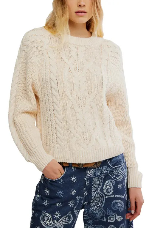 Free People Frankie Cable Cotton Sweater in Buttercream at Nordstrom, Size Small | Nordstrom