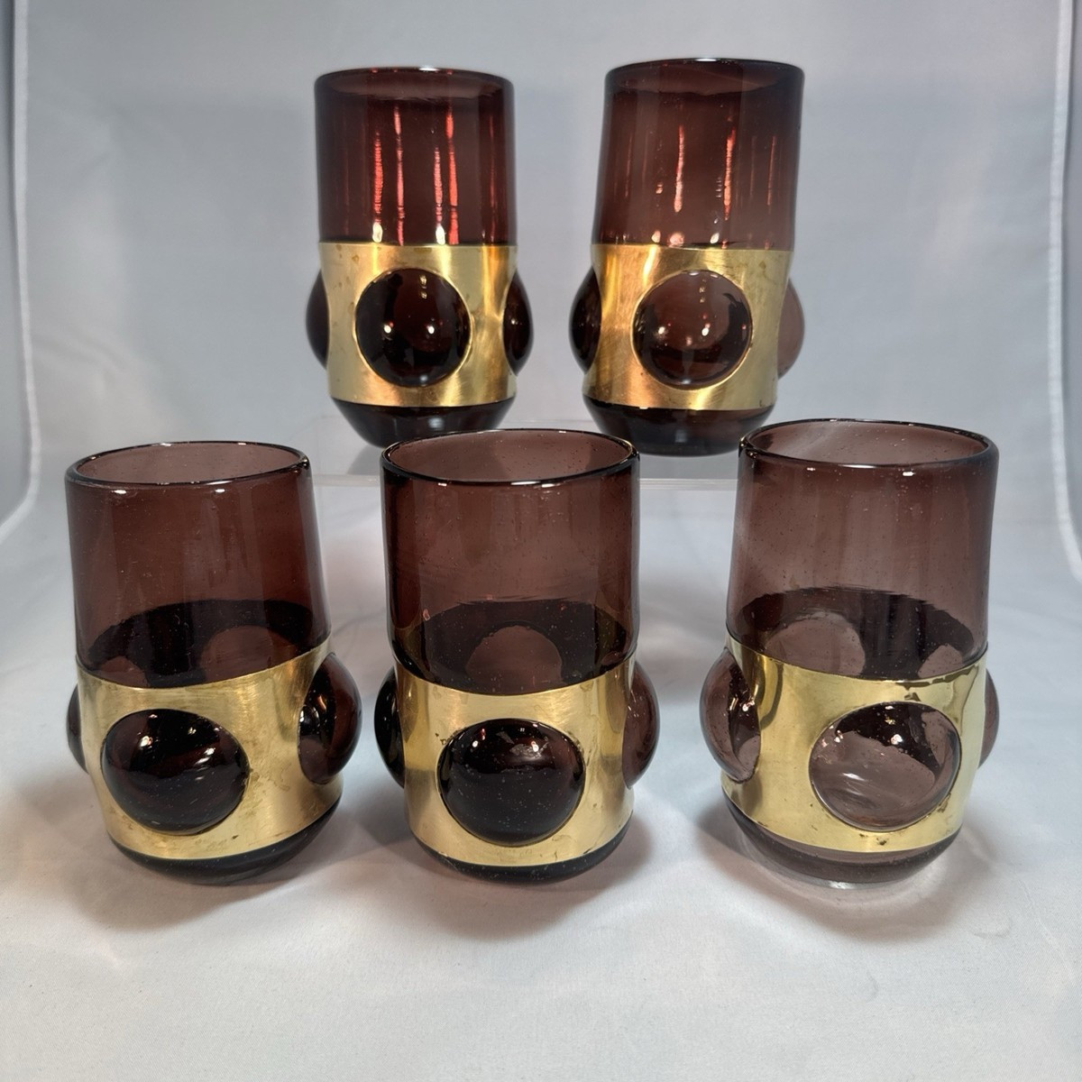 Felipe Derflingher ?  Brutalist Caged Bubble Glass  MCM Purple Blown Glass Set 5 | eBay US