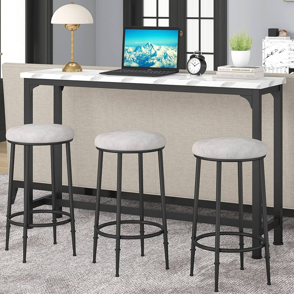 HOMYSHOPY Bar Table Set for 3, 4 Piece Console Table with 3 Stools, Counter Height Kitchen Table ... | Amazon (US)