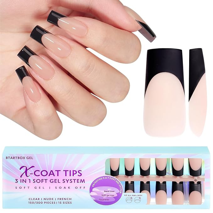 btartboxnails XCOATTIPS Black French Tip Nails, 300pcs Halloween Black French Tip Press on Nails,... | Amazon (US)
