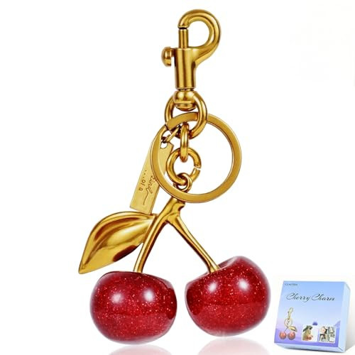 Cherry Keychain Cherry Bag Charms Purse Charms for Handbags Purse for Handbags for Women Birthday Christmas Gifts (Golden leaves) | Amazon (US)