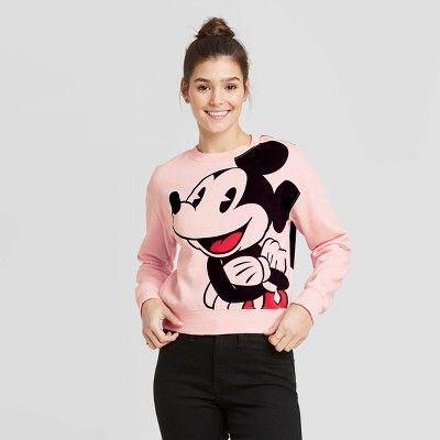 Women's Disney Jumbo Mickey Cropped Sweatshirt (Juniors') - Pink | Target