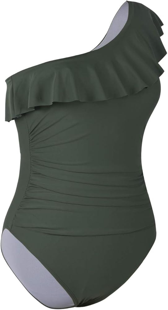 Hilor Women's One Piece Swimsuits One Shoulder Swimwear Asymmetric Ruffle Monokinis Bathing Suits | Amazon (US)