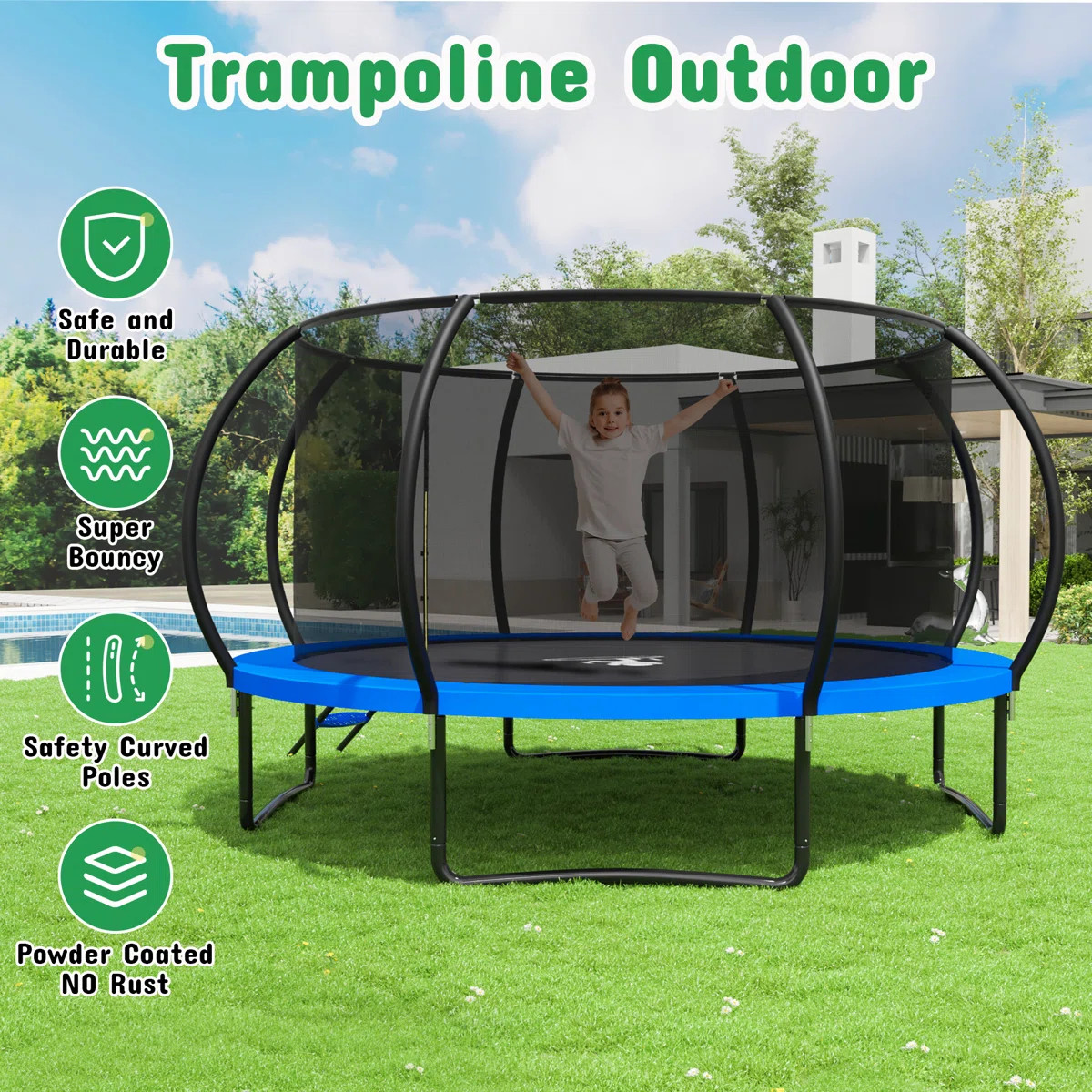 14 FT Kids Recreational Trampoline W/ Safety Enclosure \u2013 Indoor & Outdoor Use Black | Wayfair North America