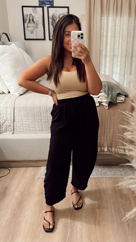 Super simple neutral OOTD. I’ve been really into neutrals and these Amazon finds are perfect. The blank wide leg pants are a crinkle style and the beige crop top is one of my go to favorites! Sandals are from Target. Medium in the pants, small in the tank

#LTKSeasonal #LTKSaleAlert #LTKFindsUnder50