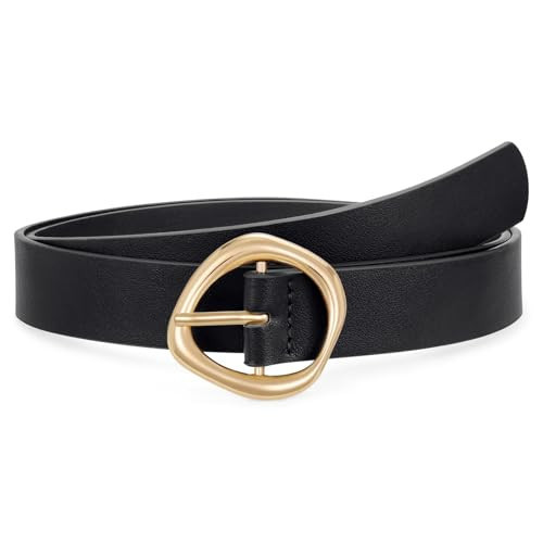 XZQTIVE Women's Faux Leather Belts with Gold Buckle, Fashion Casual Belt for Jeans Pants Dresses, Black Belt | Amazon (US)