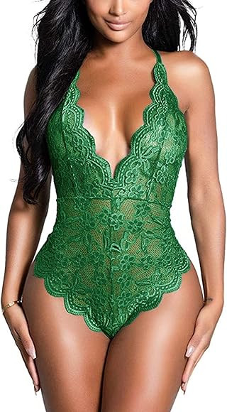BESDEL Women's Deep V One Piece Babydoll Sexy Lace Teddy Bodysuit Chemises Sleepwear | Amazon (UK)