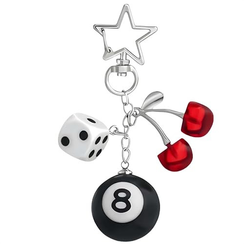 YSLZSYS 8 Ball Cherry Keychain Dice Charm Backpack Accessory Cute Woman and Girl Keychain Y2k Key Chain Purse Charm Car Key Charms (red) | Amazon (US)