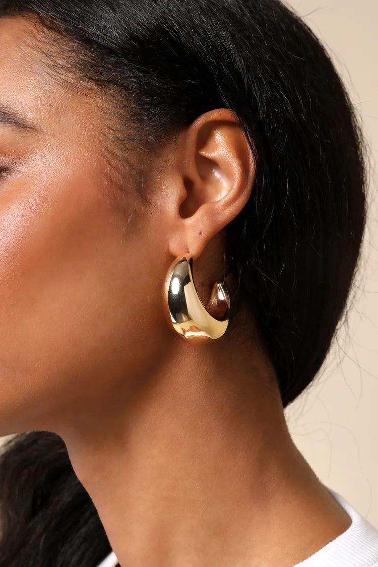 Statement-Making Moment Gold Chunky Puffy Hoop Earrings | Lulus