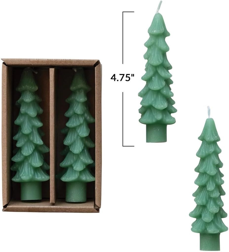 Creative Co-Op Unscented Textured Tree Shaped Taper Candles in Box, Green, Set of 2 | Amazon (US)