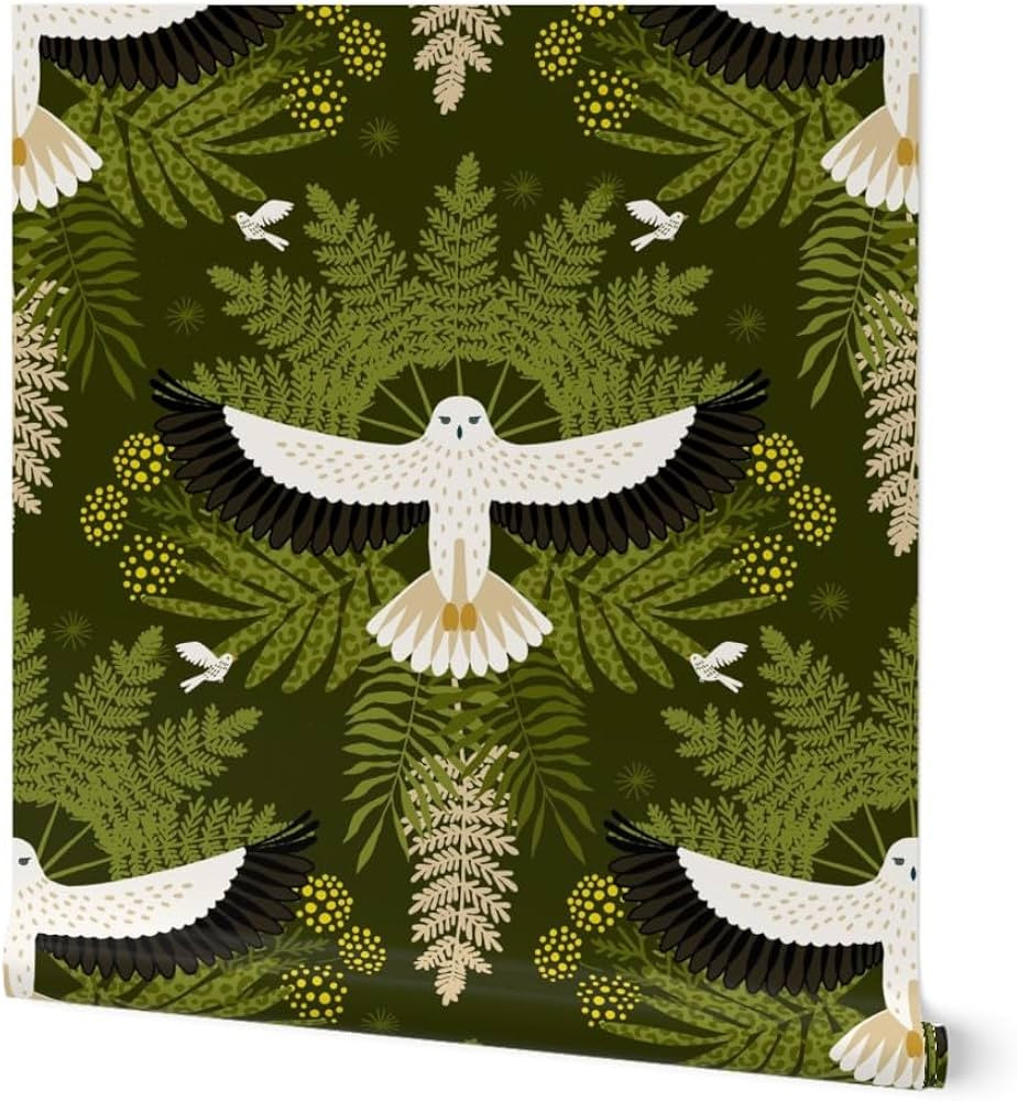 Removable Wallpaper Swatch - Woodland Damask Botanical Bird Modern Jungle Falcon Owl Fern Leaves ... | Amazon (US)
