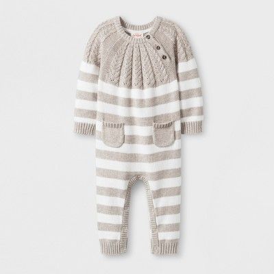 Baby Striped Sweater Romper with Two Front Pockets - Cat & Jack™ Gray | Target