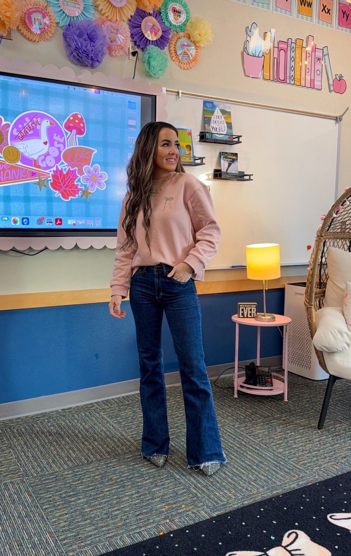 The rhinestone bow on this pink sweatshirt is a perfect little detail! It also comes in gray and it’s only $35! 
I’m linking my fav dark flare denim and super fun sparkly boots too. 🪩🎀

teacher outfit, fall teacher style, comfy teacher clothes, classroom outfit, Target teacher outfit, pink sweatshirt outfit, flare jeans outfit, teacher wardrobe basics, holiday outfit 

#LTKFindsUnder50 #LTKOver40 #LTKmomlife