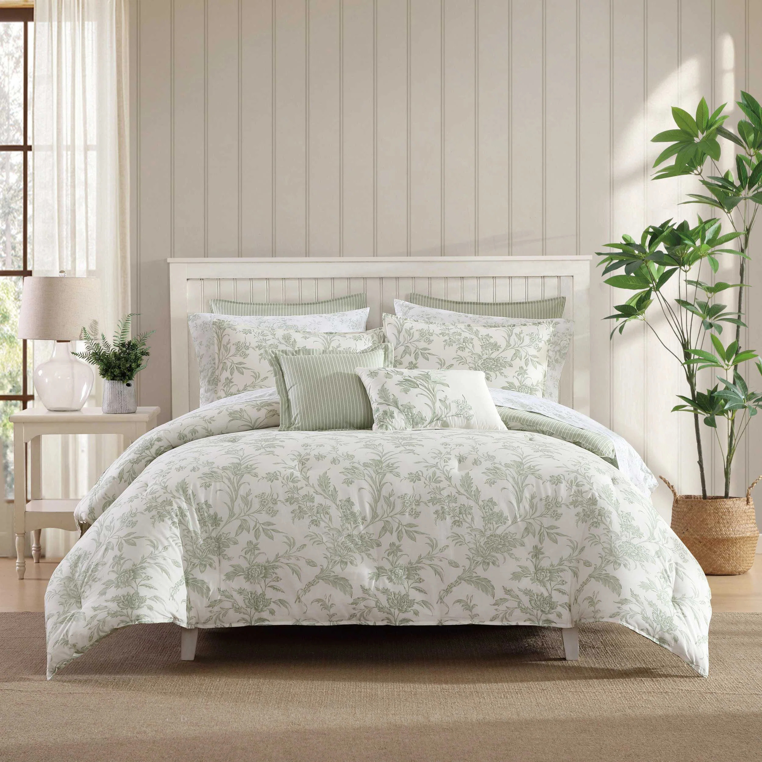 Laura Ashley Natalie Green Floral Cotton Comforter Bonus Set | Wayfair North America
