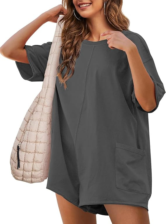 UANEO Rompers for Women Casual Oversized Athletic Jumpsuits Overalls Workout Hot Shot Tee Romper | Amazon (US)