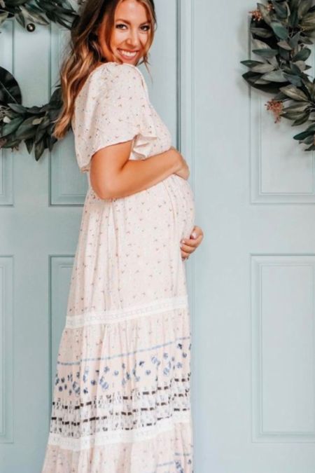 This maternity midi dress is so cute! Perfect for spring maternity outfits.

#LTKunder100 #LTKbump #LTKU