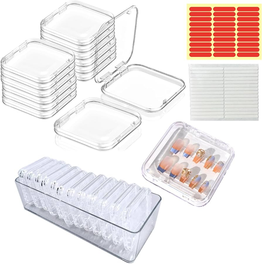 12Pcs Press on Nail Packaging Boxes, False Nail Container Organizer Clear Nail Display Case with ... | Amazon (US)