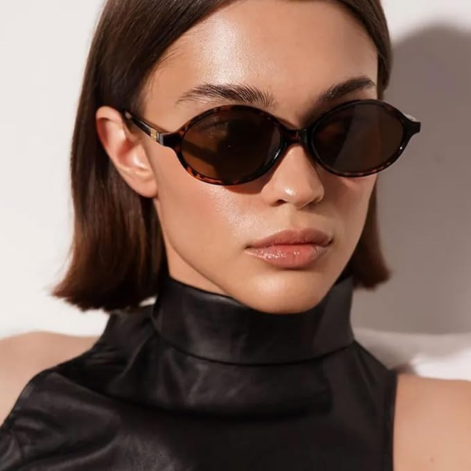 Retro Oval Sunglasses for Women Men Trendy Round Tortoise Sun Glasses 90s Vintage Shades | Amazon (US)