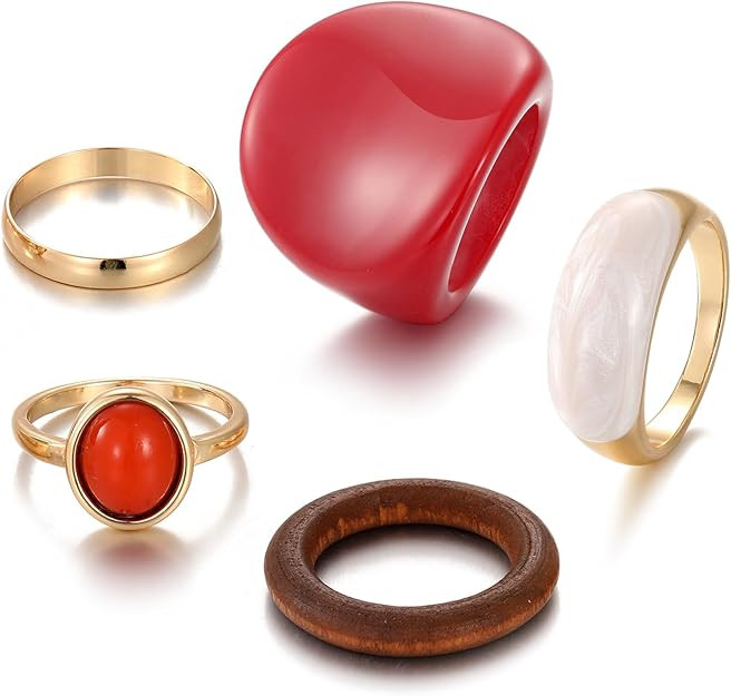Multicolor Chunky Resin Rings Set Metal Gemstone Ring Red White Green Plastic Resin Ring Trendy Y... | Amazon (US)