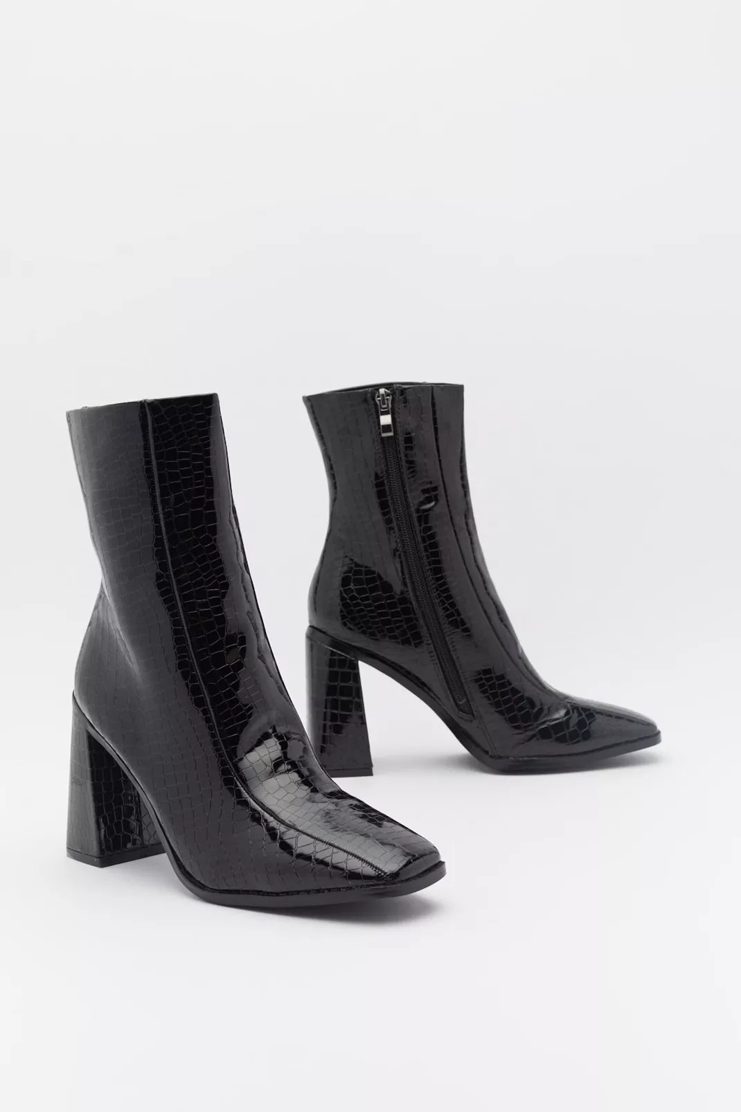 Croc Square Toe Flare Heel Boots | Nasty Gal (US)