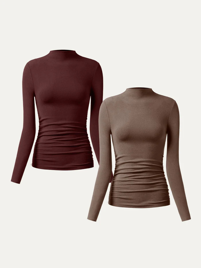 Thermal Ruched Sides Tuckable Mockneck Top | OGLmove