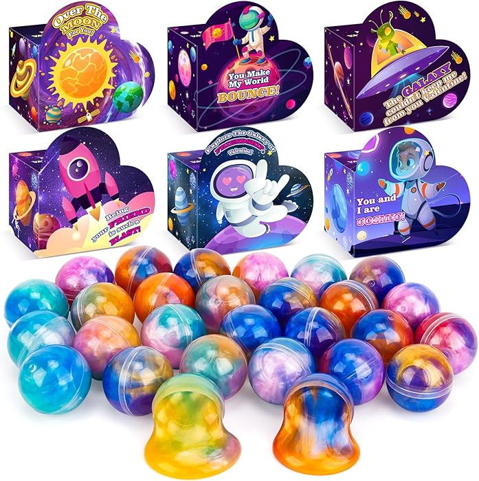 30 Pack Valentines Gifts for Kids Galaxy Slime Valentines with Valentine Day Cards for Valentine ... | Amazon (US)