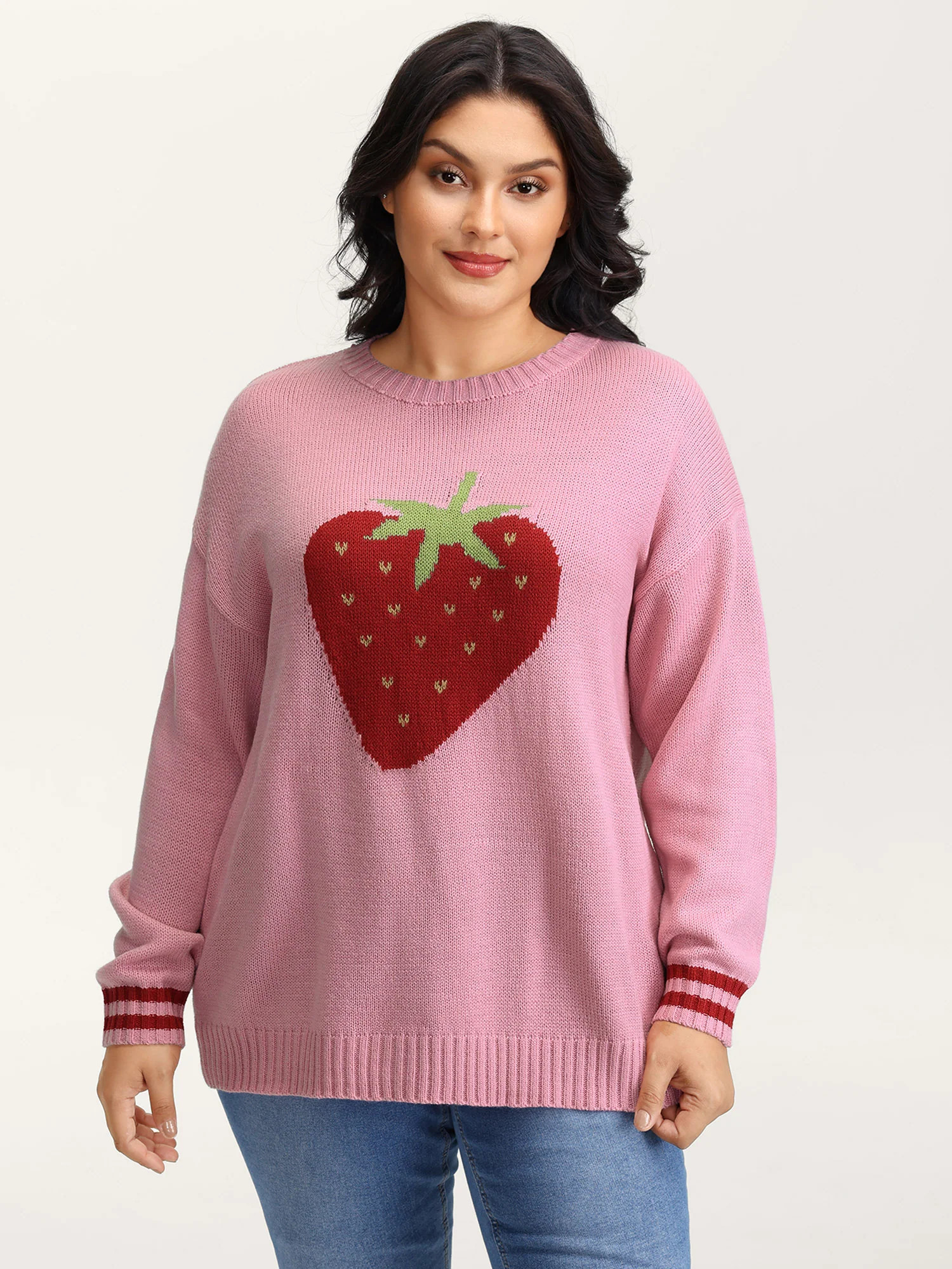 Strawberry Motif Contrast Pullover | Bloomchic