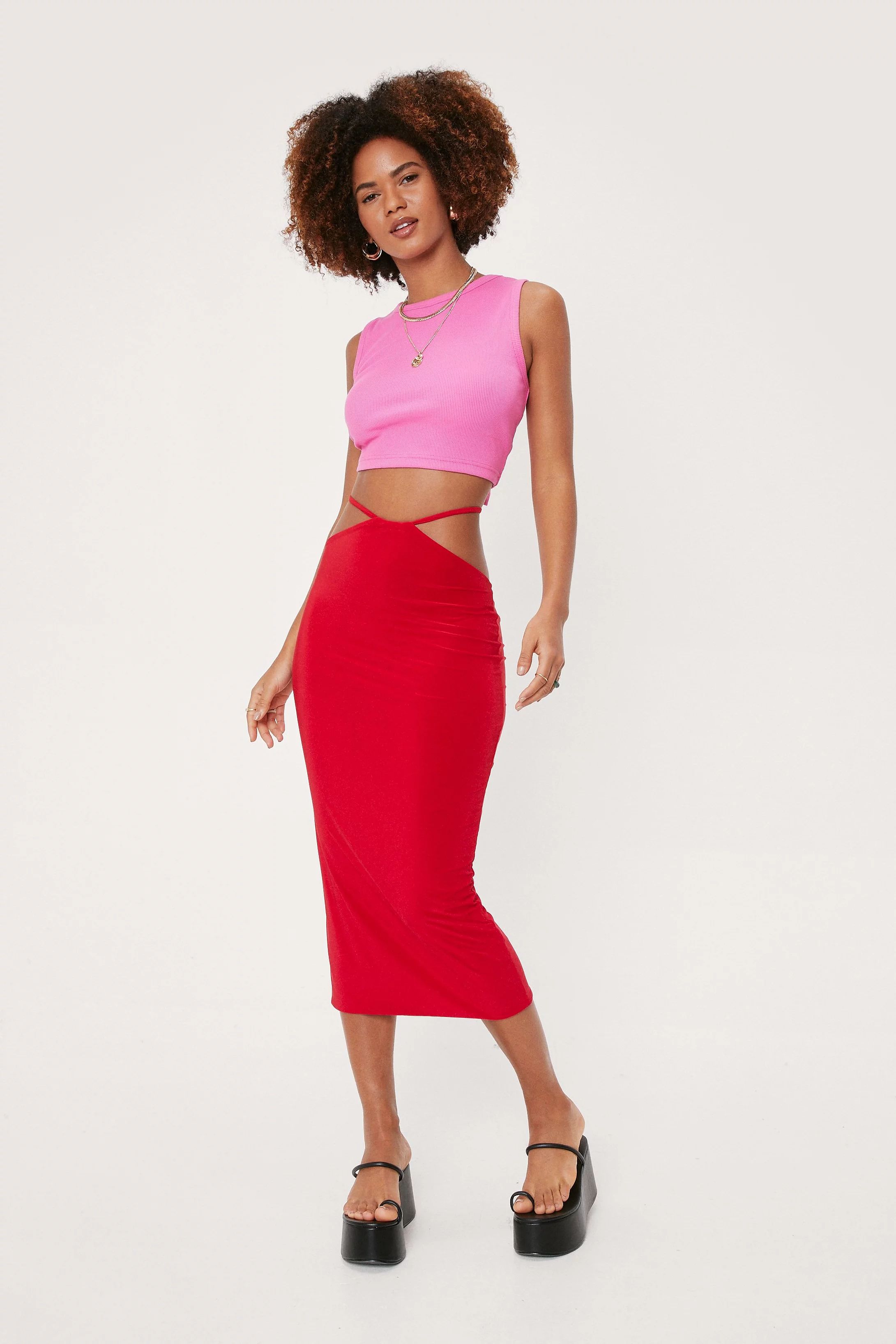 Tie Waist Cut Out Bodycon Midi Skirt | Nasty Gal (US)