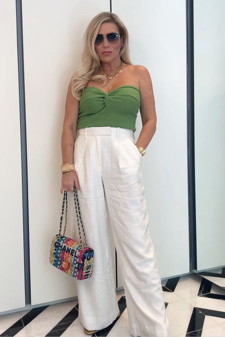 Spring or Vacation Outfit
Lime Green Strapless Knit Top - Wearing a S and comes in so many colors! Under $20
White Harper Wide Leg Linen Pants - Wearing a 25R ON SALE
Chanel Graffiti Dupe Bag

#LTKfindsunder50 #LTKfindsunder100 #LTKsalealert