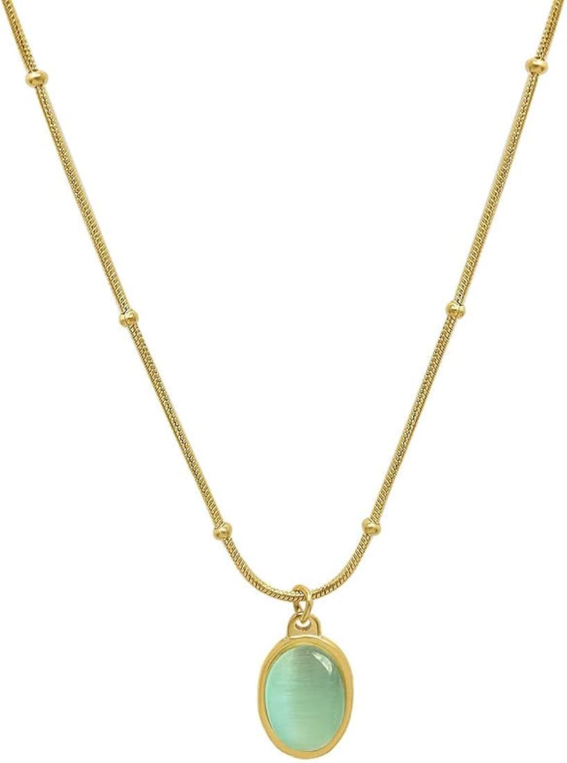 Moonffay Green Pendant Gold Necklace for Women,Charm 18k Gold Plated Stainless Steel Chain Non Ta... | Amazon (US)
